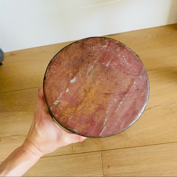 ♥️ Antique ♥️ Old Primitive Metal Salmon Pink Floral Stand Flower Holder - Picture 8 of 8